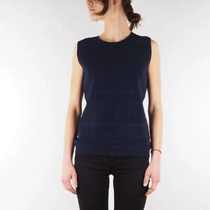 Akris Punto Navy Blue Sleeveless Knit Sweater Top Size US 6 Ribbed